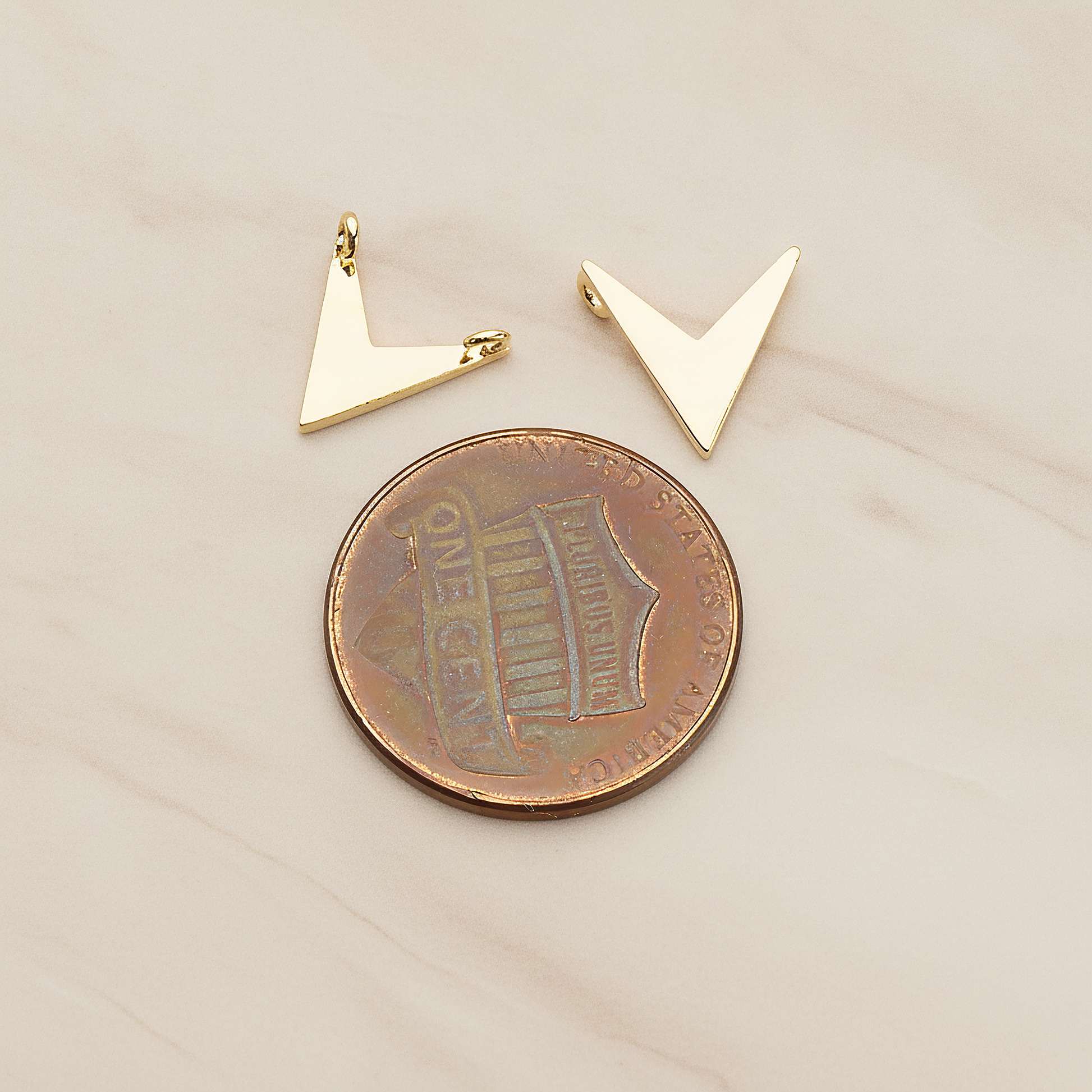Mini V Shaped Pendant, 2 Pc on warm marble background (PD.1243)
