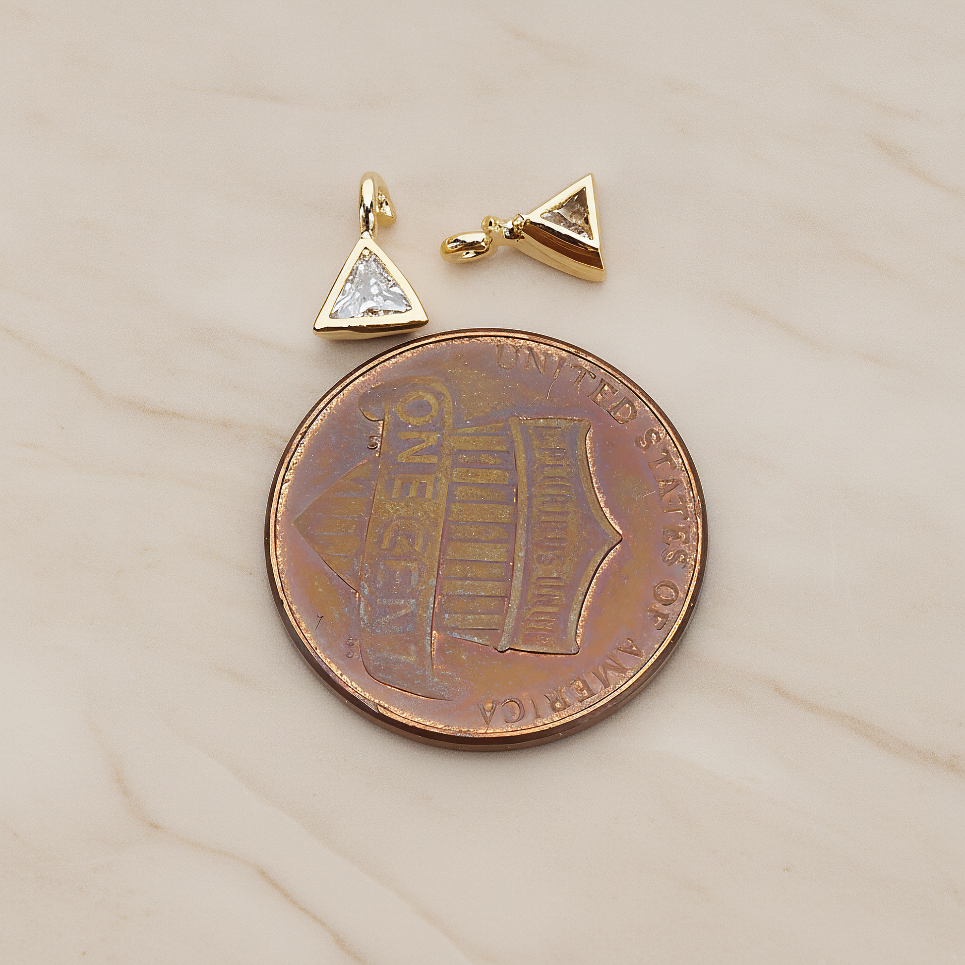 Mini Framed Cubic Zirconia Pendant, 2 Pc on warm marble background (PD.1266)