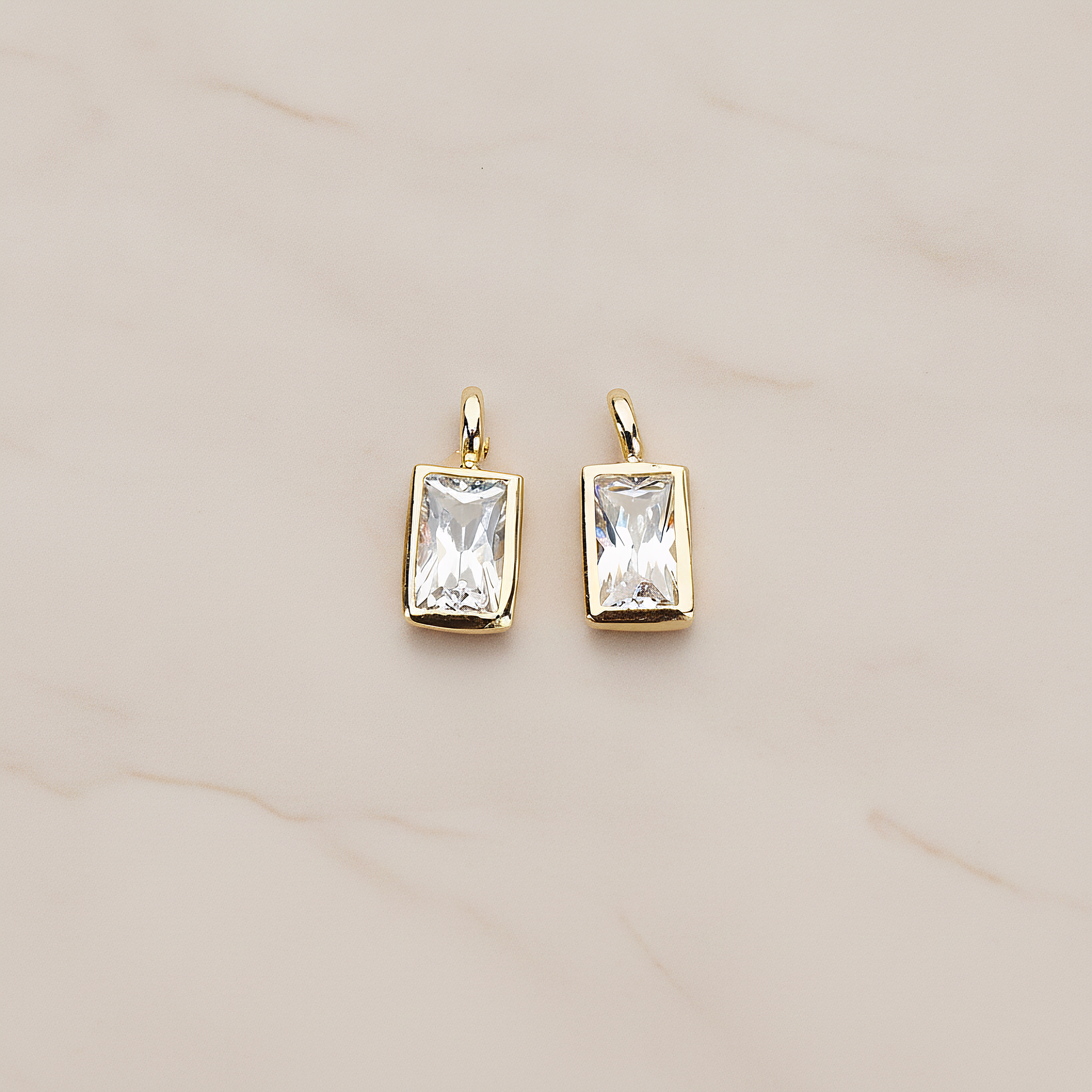 Mini Framed Cubic Zirconia Pendant, 2 Pc on warm marble background (PD.1266)