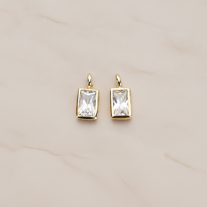 Mini Framed Cubic Zirconia Pendant, 2 Pc on warm marble background (PD.1266)