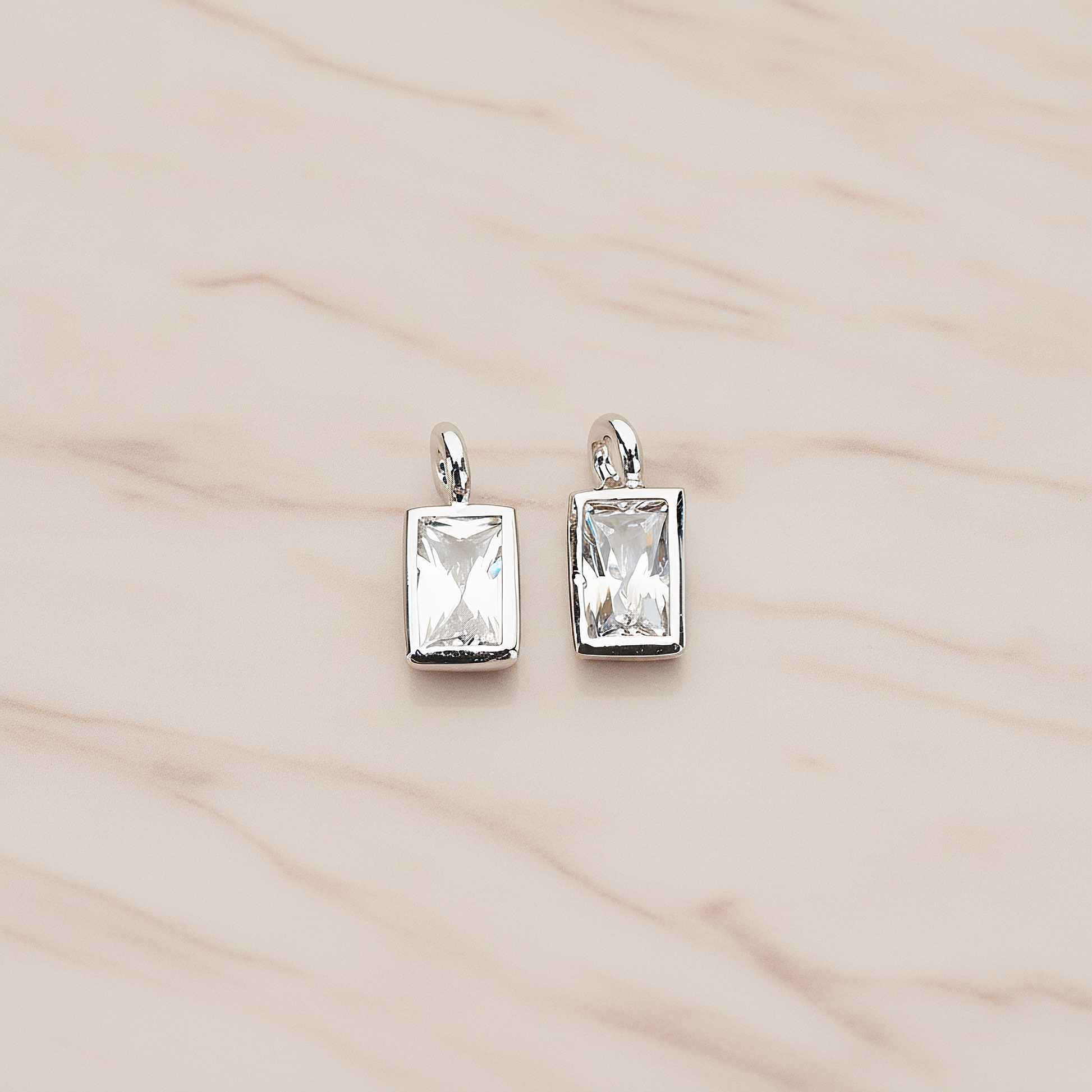 Mini Framed Cubic Zirconia Pendant, 2 Pc on warm marble background (PD.1266)