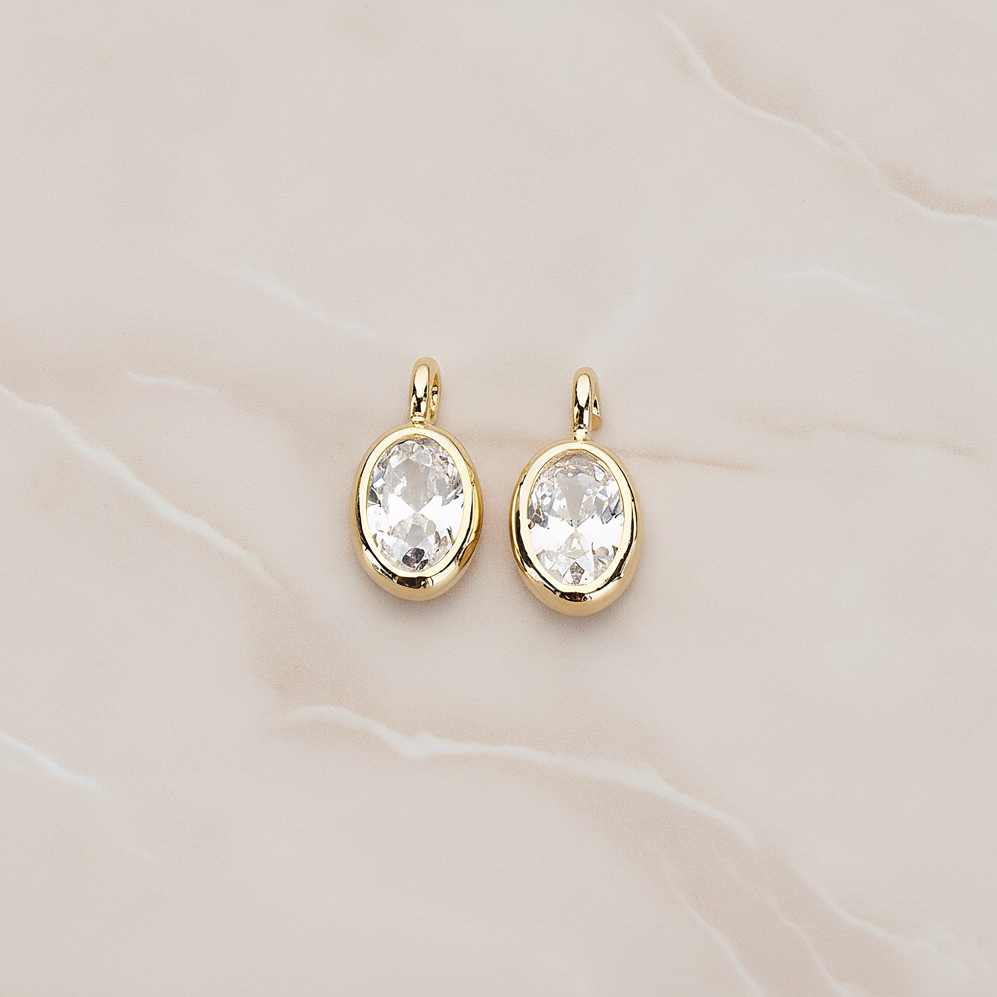 Mini Framed Cubic Zirconia Pendant, 2 Pc on warm marble background (PD.1266)