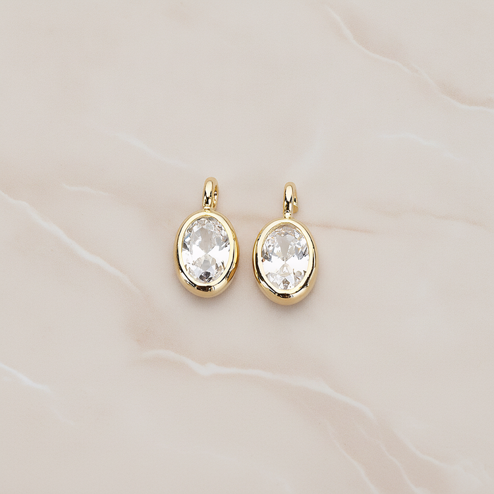 Mini Framed Cubic Zirconia Pendant, 2 Pc on warm marble background (PD.1266)