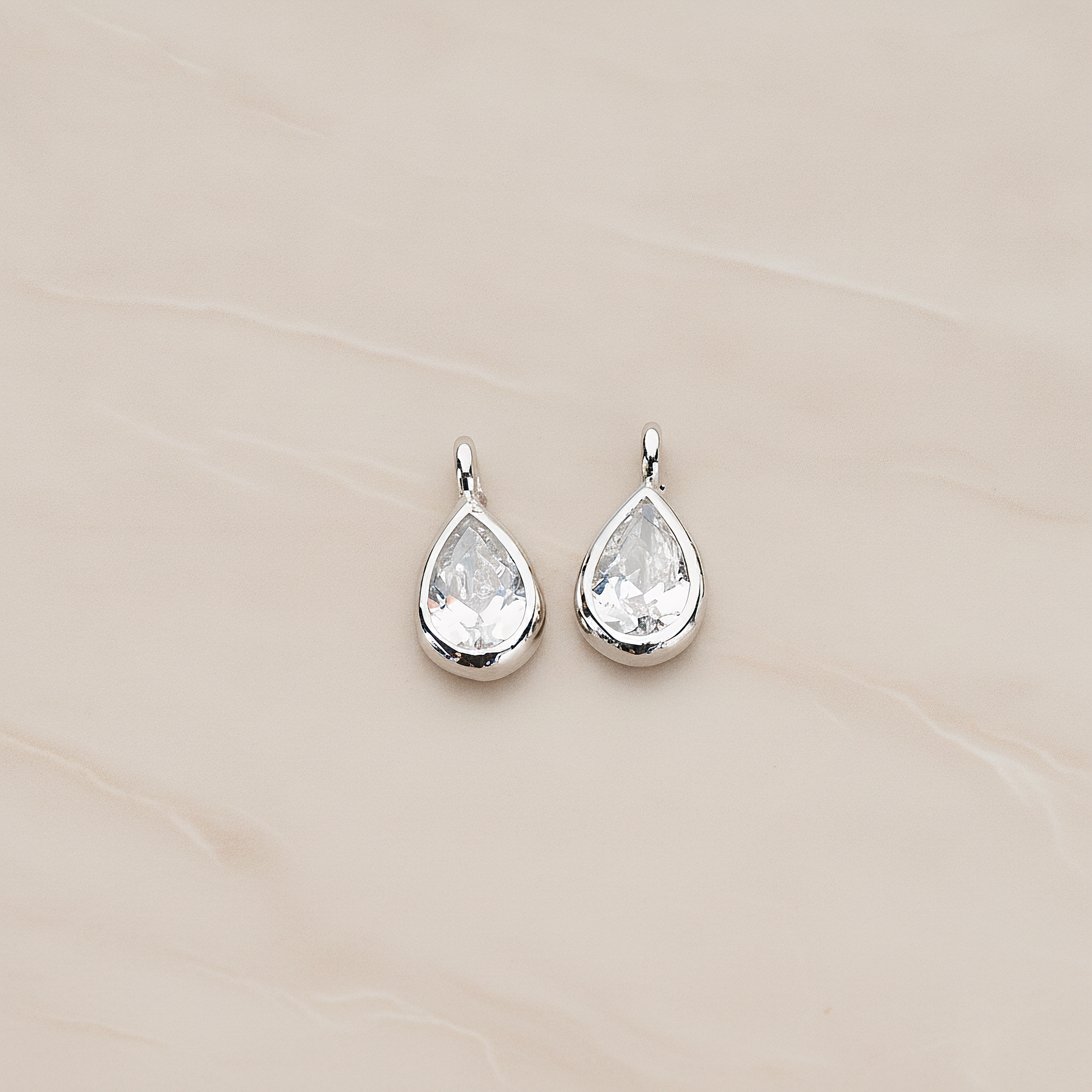 Mini Framed Cubic Zirconia Pendant, 2 Pc on warm marble background (PD.1266)