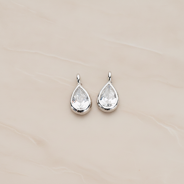 Mini Framed Cubic Zirconia Pendant, 2 Pc on warm marble background (PD.1266)