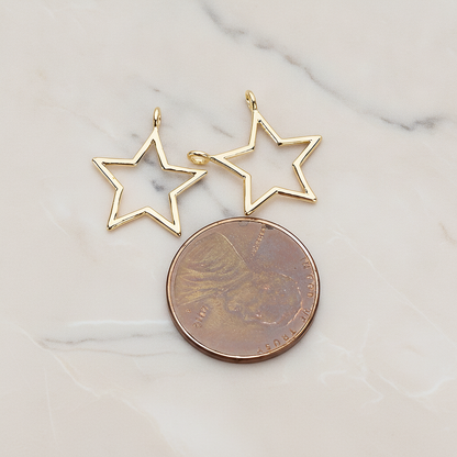 Simple Line Star Frame Pendant, 2Pc on warm marble background (PD.1292)