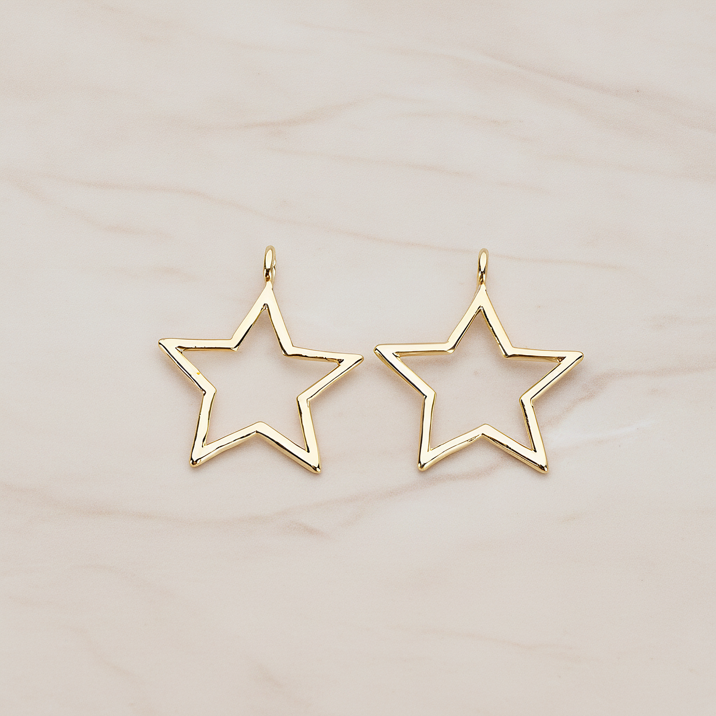 Simple Line Star Frame Pendant, 2Pc on warm marble background (PD.1292)