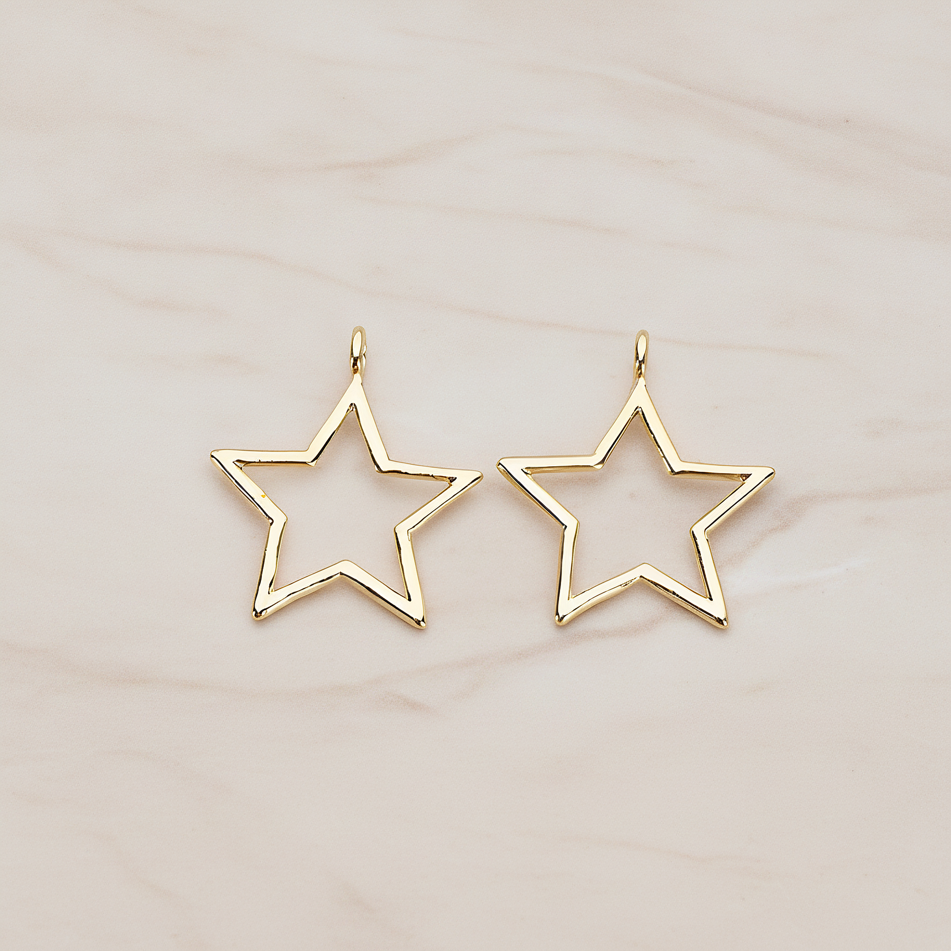 Simple Line Star Frame Pendant, 2Pc on warm marble background (PD.1292)
