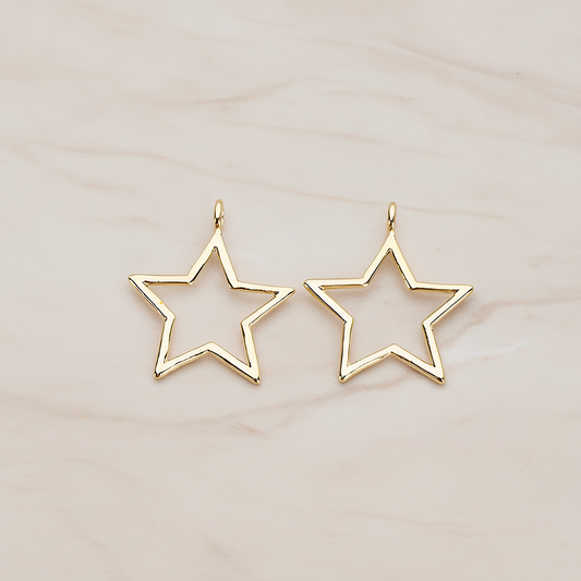Simple Line Star Frame Pendant, 2Pc on warm marble background (PD.1292)