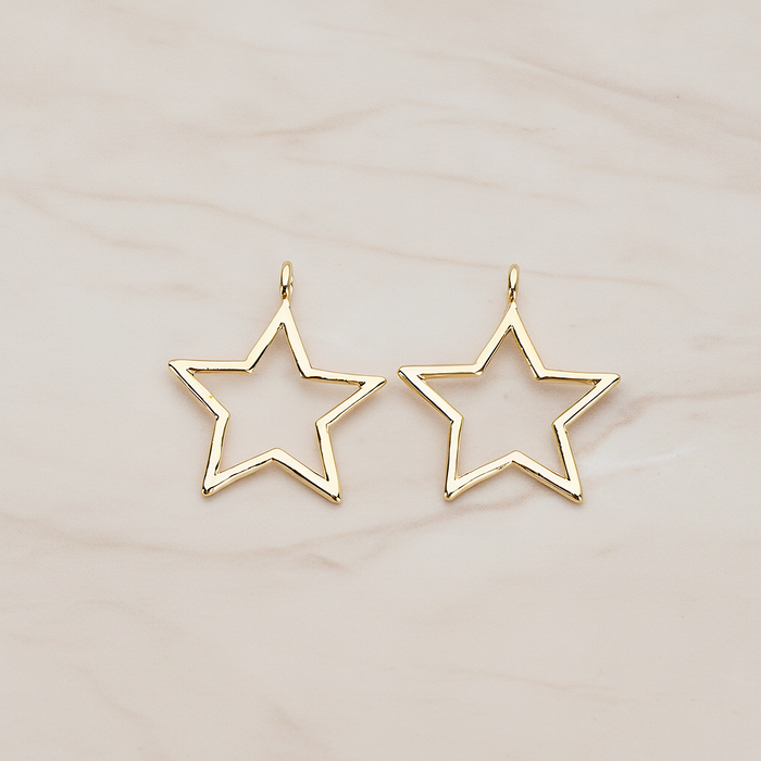 Simple Line Star Frame Pendant, 2Pc on warm marble background (PD.1292)