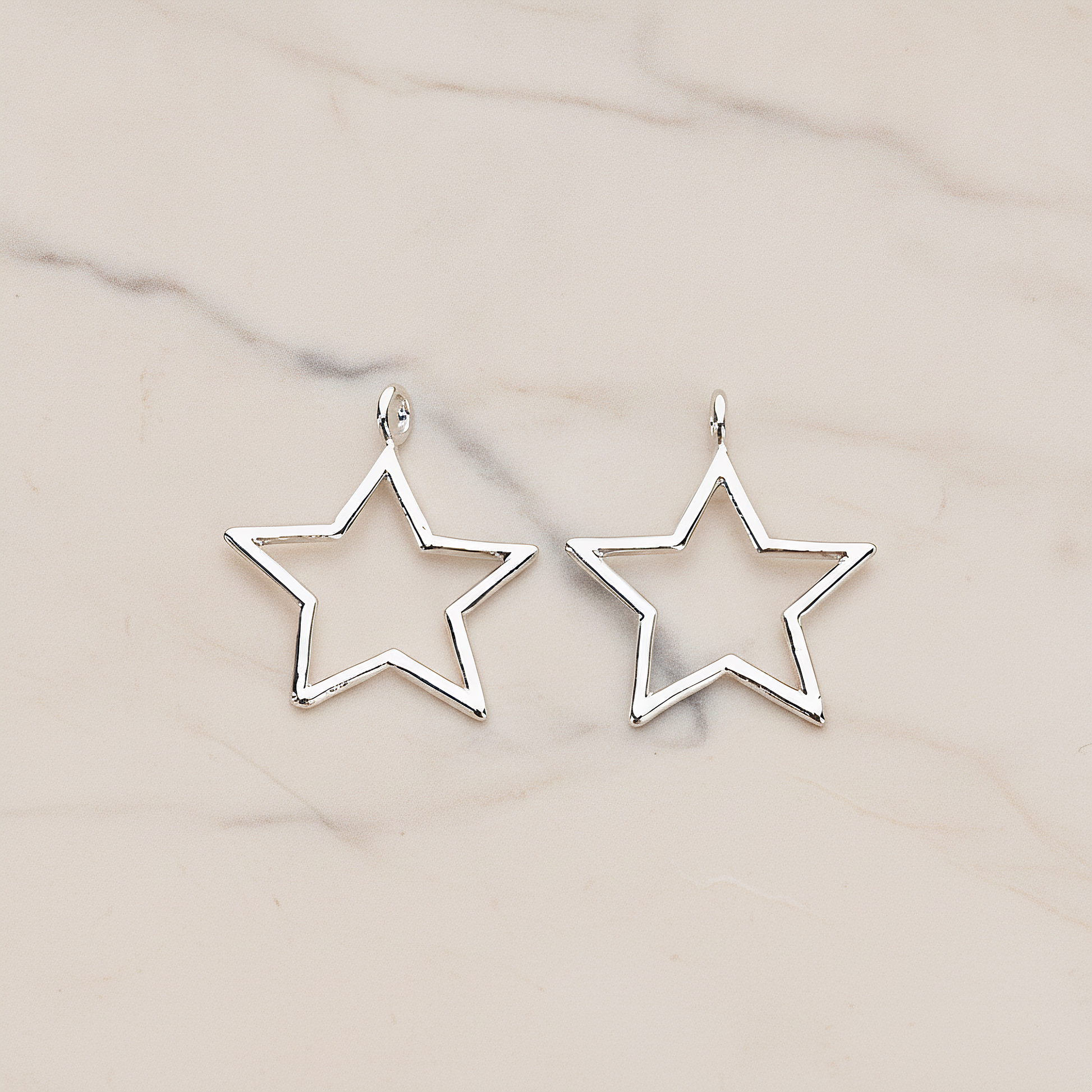 Simple Line Star Frame Pendant, 2Pc on warm marble background (PD.1292)