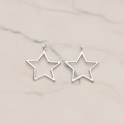 Simple Line Star Frame Pendant, 2Pc on warm marble background (PD.1292)