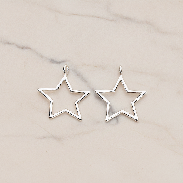 Simple Line Star Frame Pendant, 2Pc on warm marble background (PD.1292)