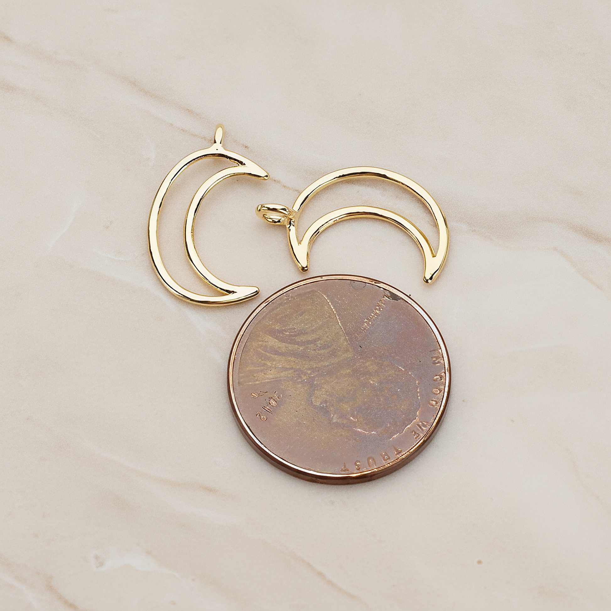 Simple Line Animated Moon Pendant, 2Pc on warm marble background (PD.1293)