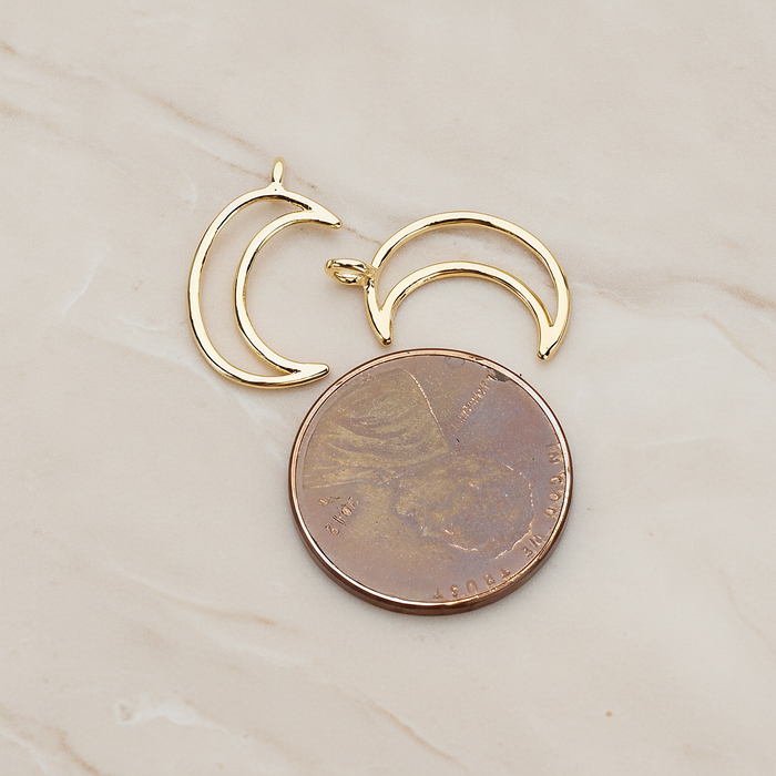 Simple Line Animated Moon Pendant, 2Pc on warm marble background (PD.1293)
