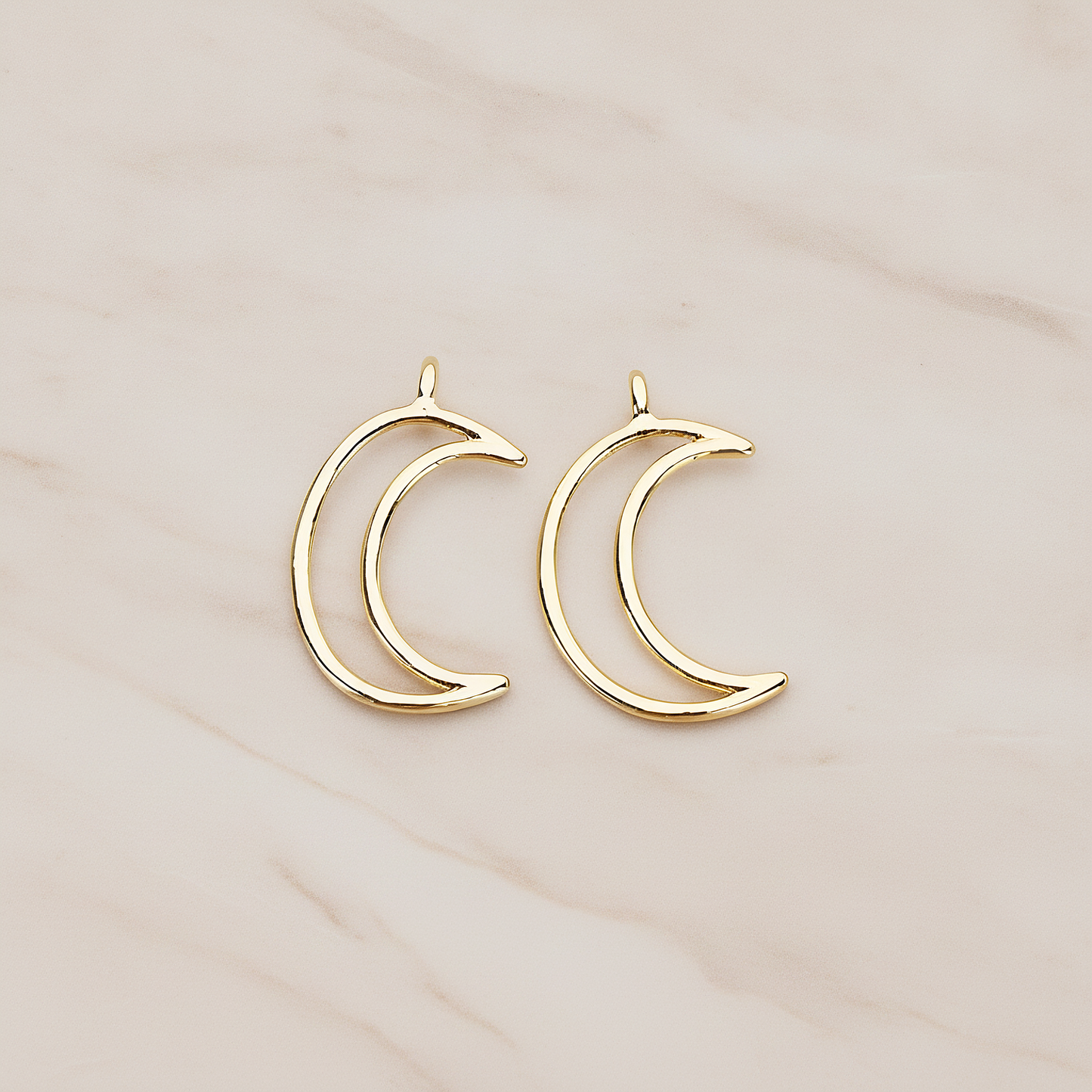 Simple Line Animated Moon Pendant, 2Pc on warm marble background (PD.1293)