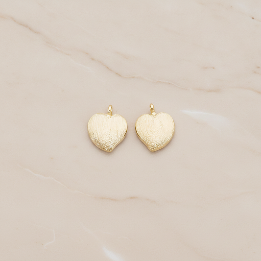 Brushed Cute Apple Shaped Heart Pendant, 2Pc on warm marble background (PD.1296)