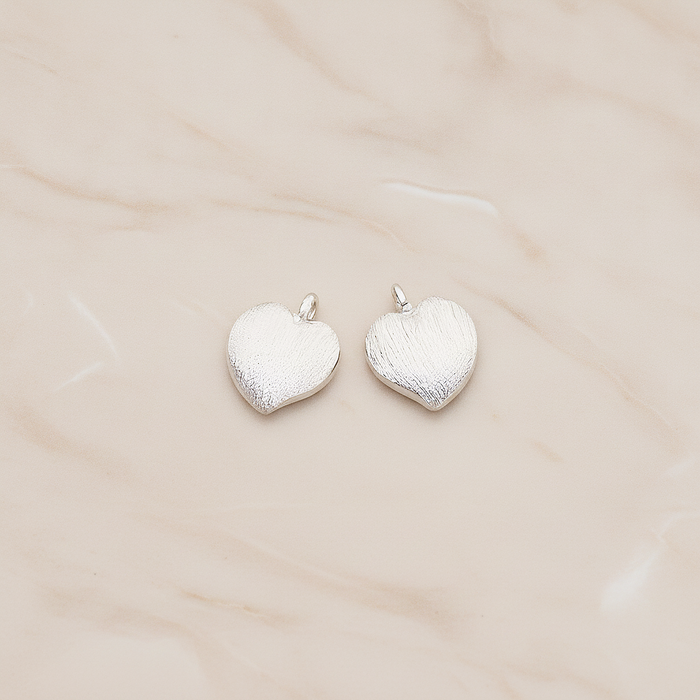 Brushed Cute Apple Shaped Heart Pendant, 2Pc on warm marble background (PD.1296)
