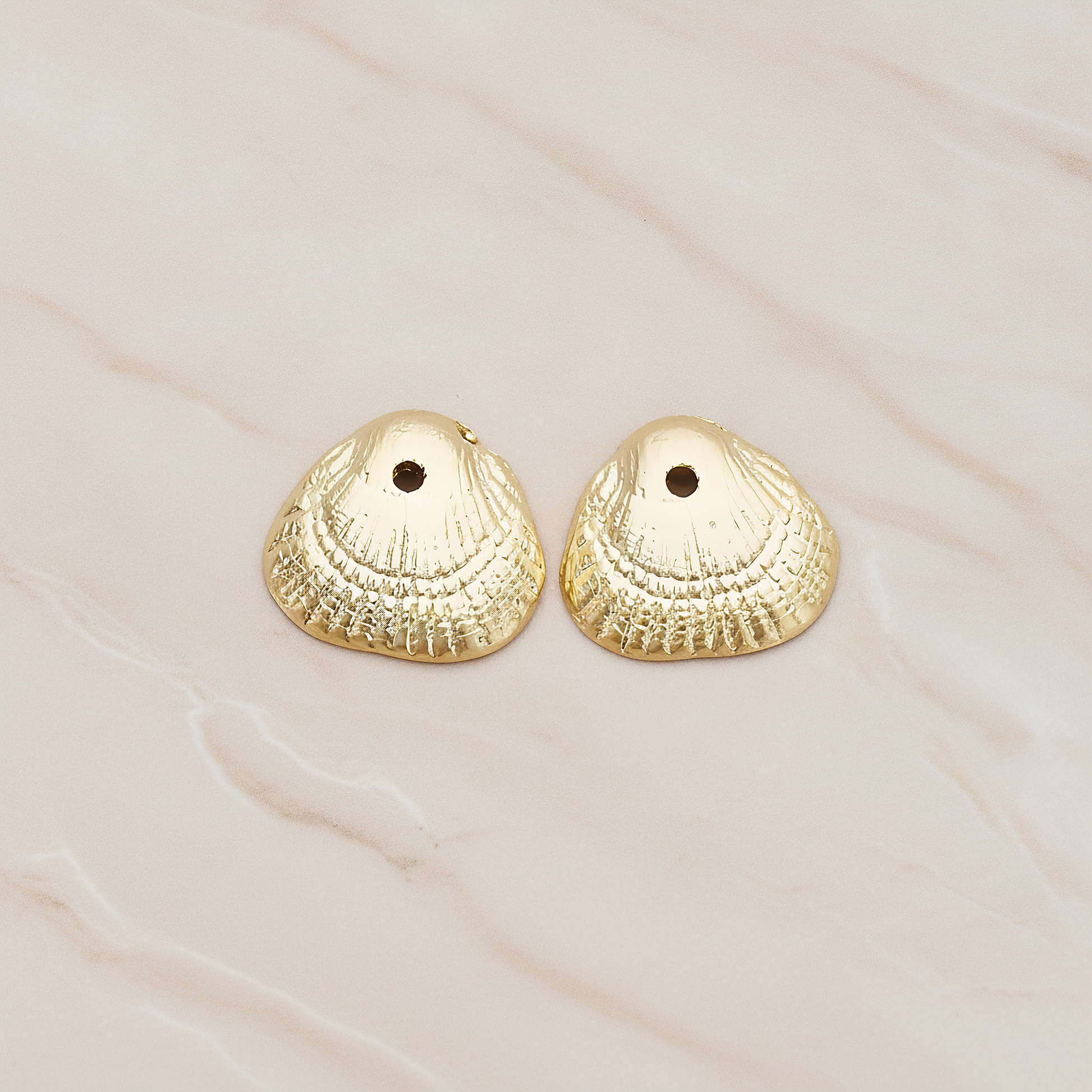 Mini Seashell with Center Hole Pendant, 2 Pc on warm marble background (PD.1309)