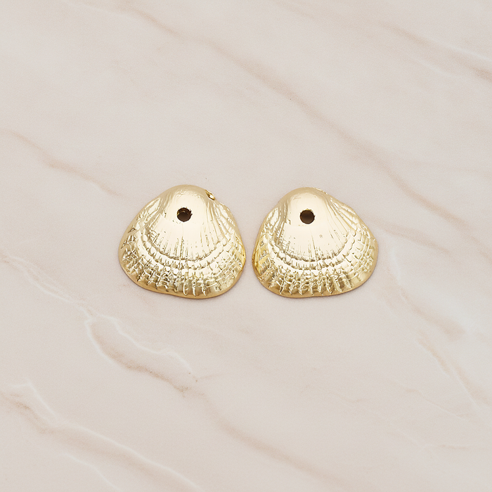 Mini Seashell with Center Hole Pendant, 2 Pc on warm marble background (PD.1309)