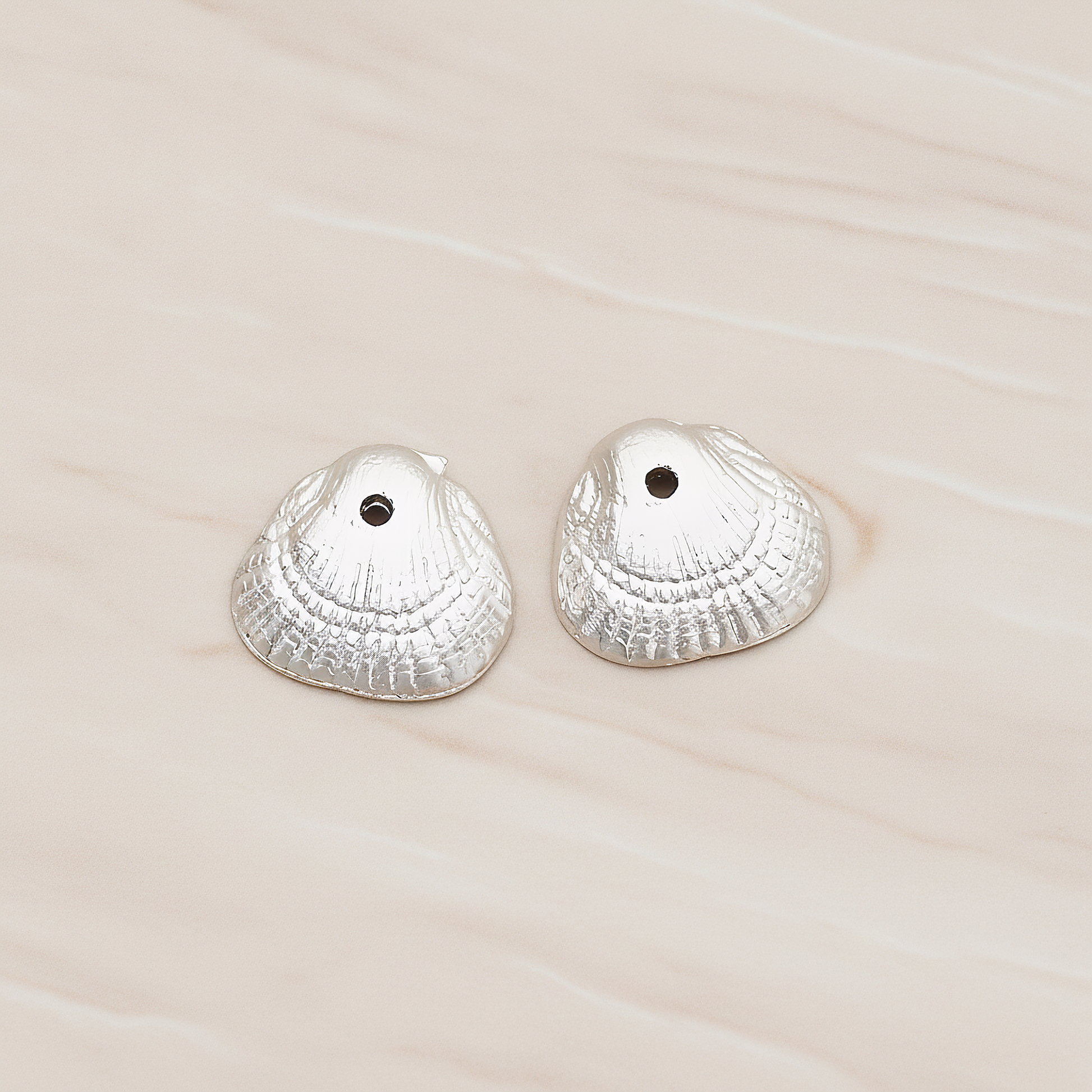 Mini Seashell with Center Hole Pendant, 2 Pc on warm marble background (PD.1309)