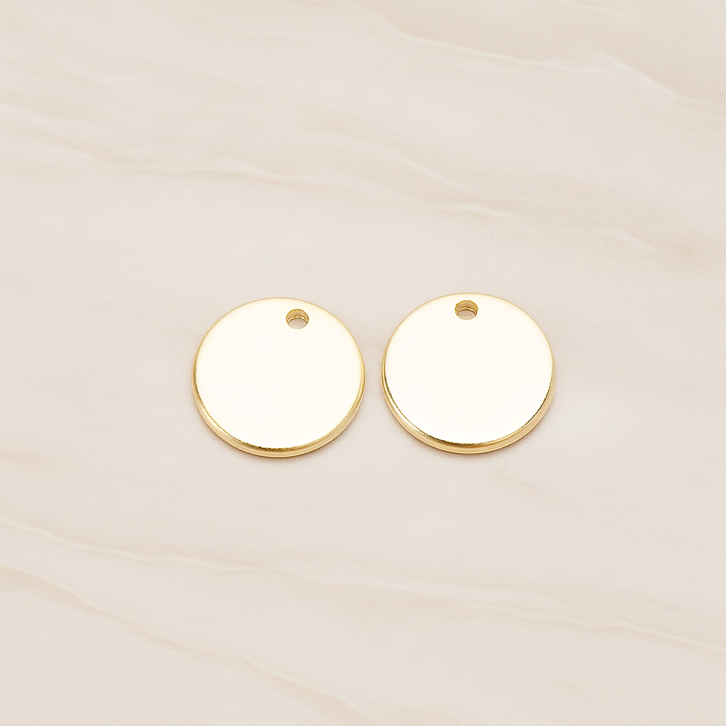 Round 10 Mm Disk Tag Coin Pendant, 2 Pc on warm marble background (PD.1322)