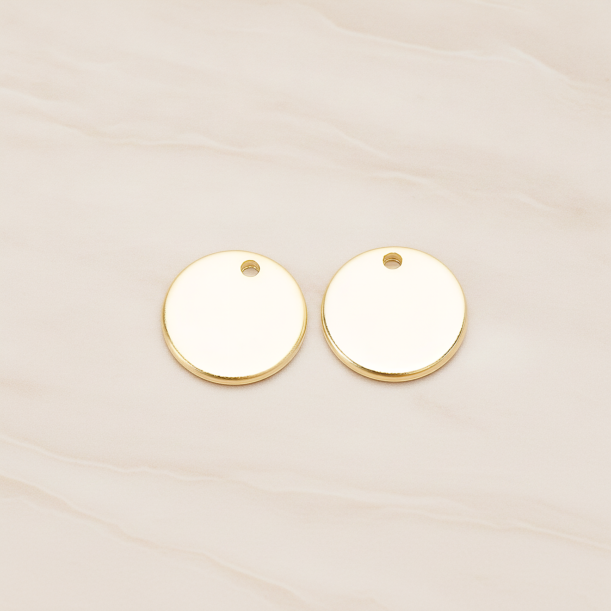 Round 10 Mm Disk Tag Coin Pendant, 2 Pc on warm marble background (PD.1322)