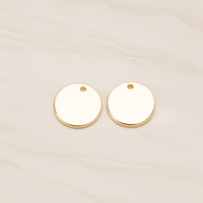 Round 10 Mm Disk Tag Coin Pendant, 2 Pc on warm marble background (PD.1322)