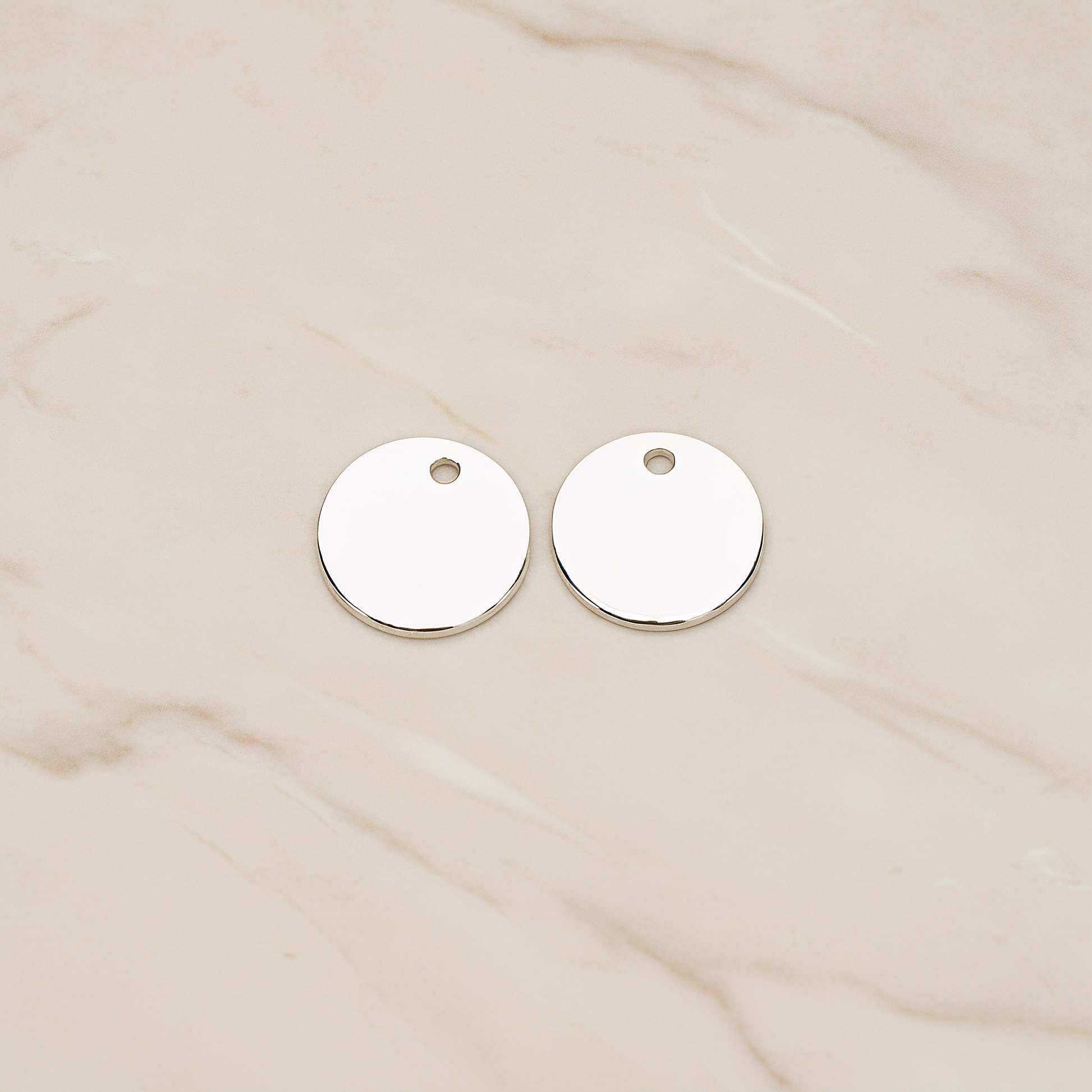 Round 10 Mm Disk Tag Coin Pendant, 2 Pc on warm marble background (PD.1322)