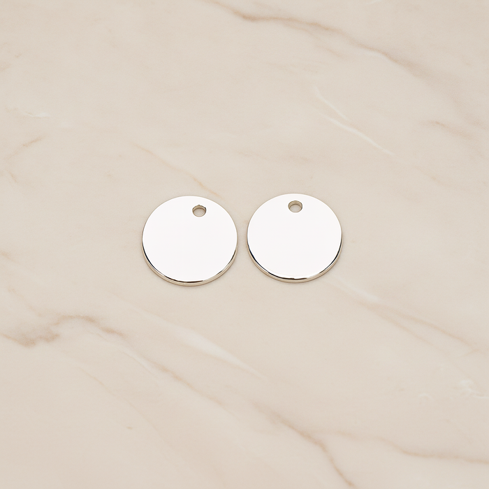 Round 10 Mm Disk Tag Coin Pendant, 2 Pc on warm marble background (PD.1322)