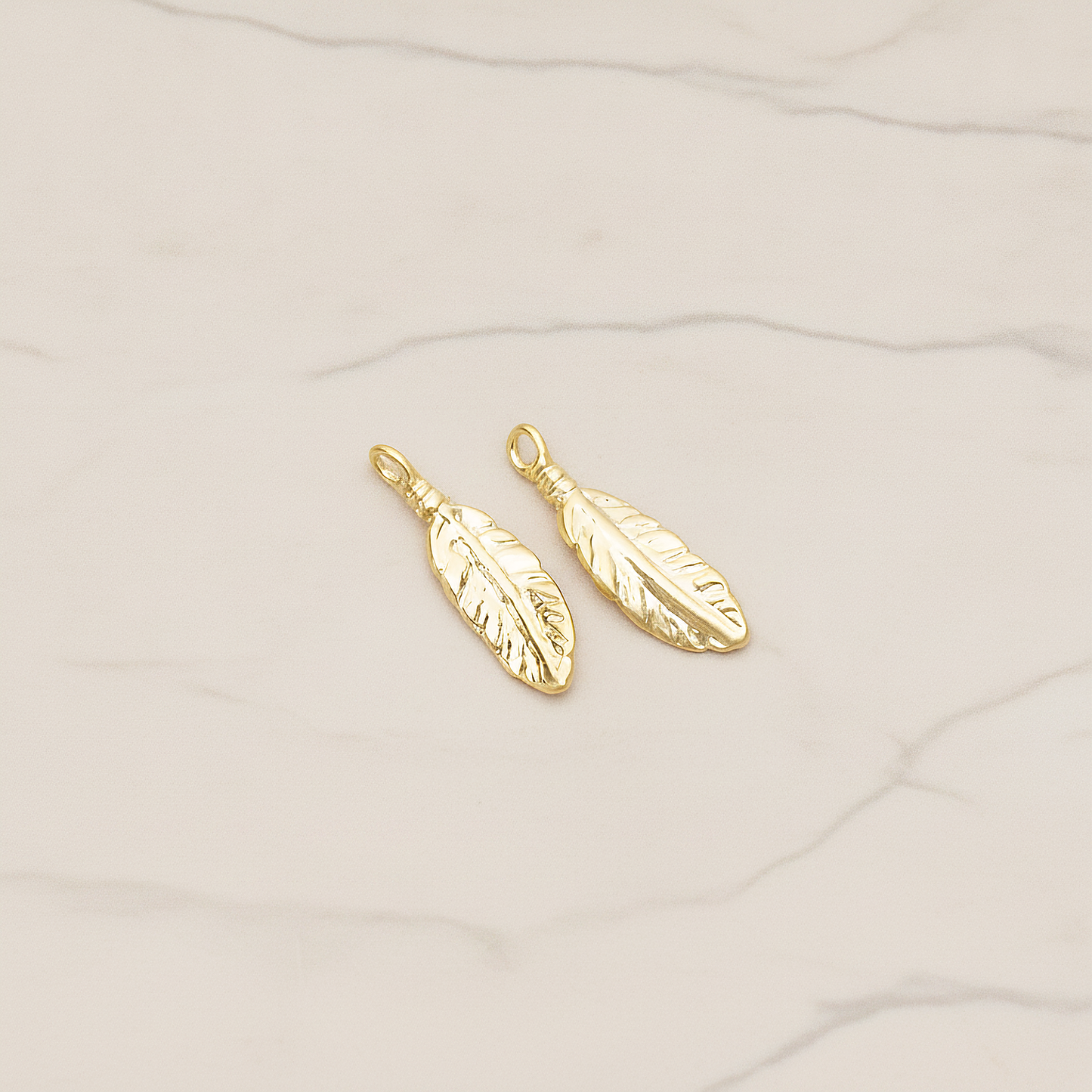 Indian Mini Dream Catcher Feather Pendant, 2 Pc on warm marble background (PD.1355)