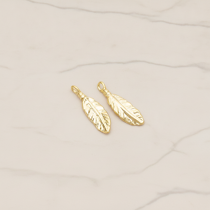 Indian Mini Dream Catcher Feather Pendant, 2 Pc on warm marble background (PD.1355)