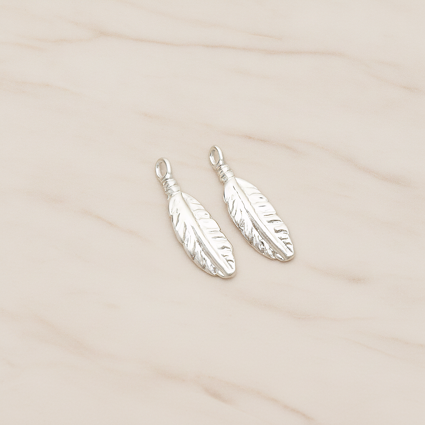 Indian Mini Dream Catcher Feather Pendant, 2 Pc on warm marble background (PD.1355)