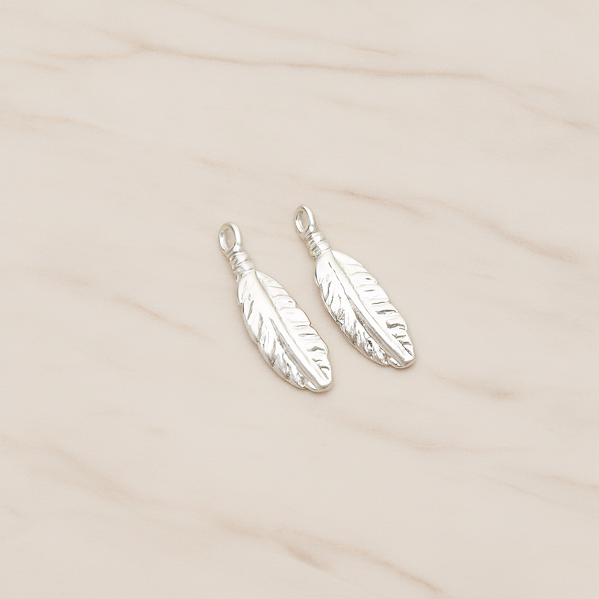 Indian Mini Dream Catcher Feather Pendant, 2 Pc on warm marble background (PD.1355)