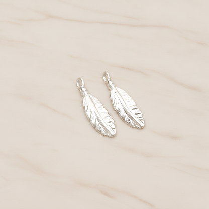 Indian Mini Dream Catcher Feather Pendant, 2 Pc on warm marble background (PD.1355)