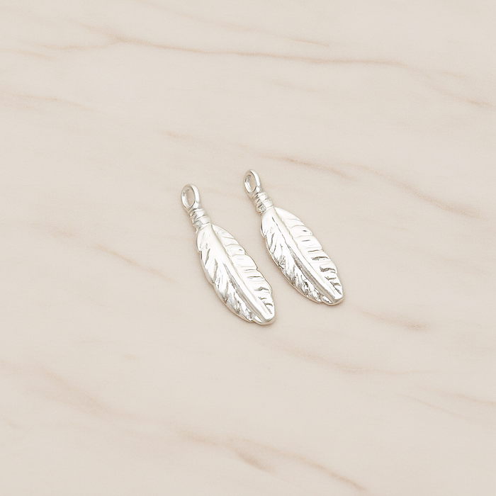 Indian Mini Dream Catcher Feather Pendant, 2 Pc on warm marble background (PD.1355)