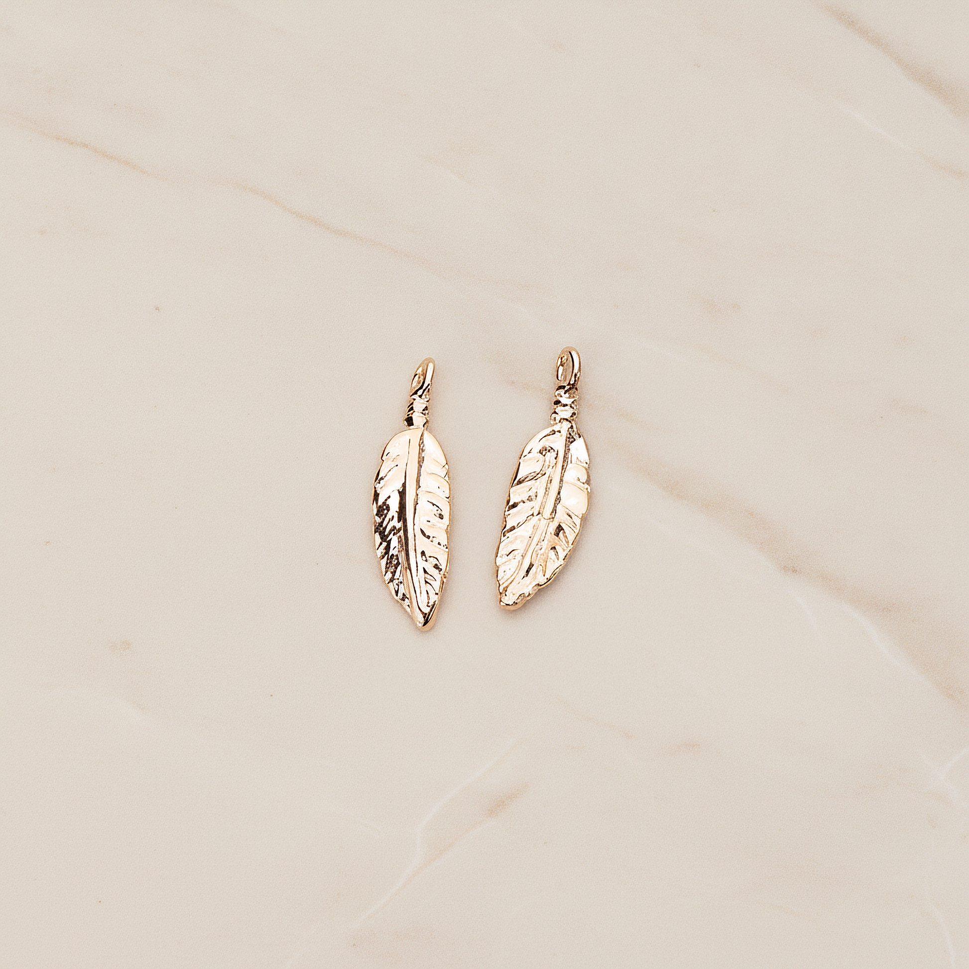 Indian Mini Dream Catcher Feather Pendant, 2 Pc on warm marble background (PD.1355)