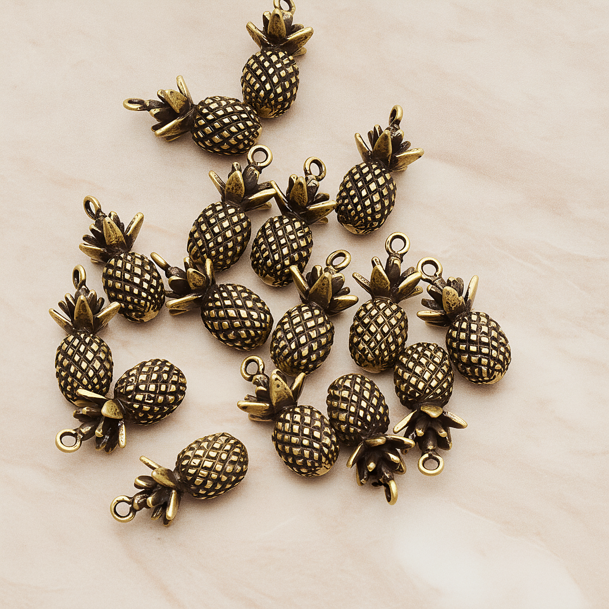 3D Mini Pineapple Pendant, 2 Pc on warm marble background (PD.1356)