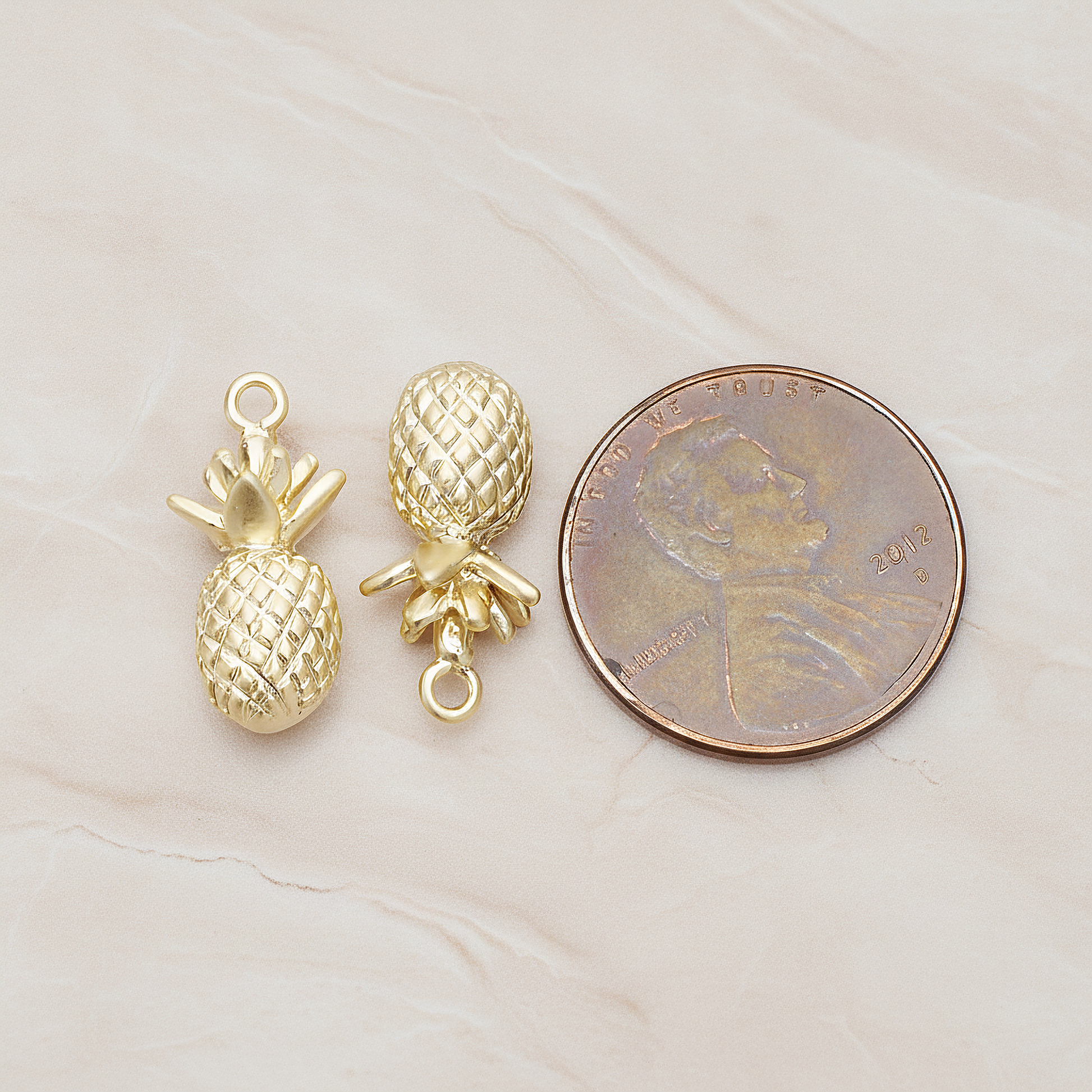 3D Mini Pineapple Pendant, 2 Pc on warm marble background (PD.1356)