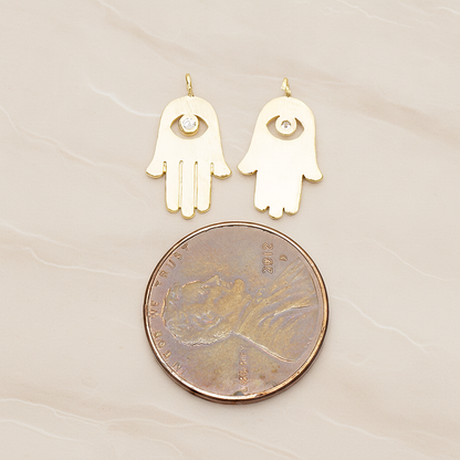 Cubic Setting Brushed Hamsa Pendant, 2 Pc on warm marble background (PD.1358)