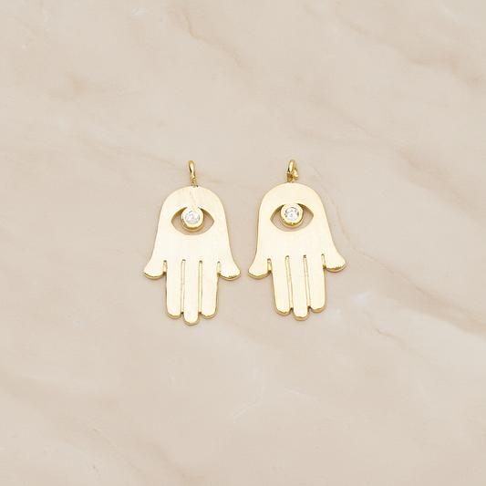 Cubic Setting Brushed Hamsa Pendant, 2 Pc on warm marble background (PD.1358)