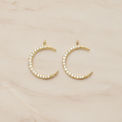 Cubic Zirconia Setting Thin Crescent Moon Pendant, 1 Pc on warm marble background (PD.1365)
