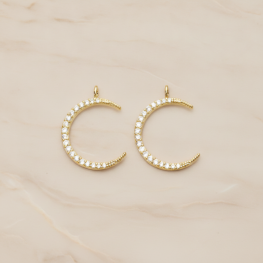 Cubic Zirconia Setting Thin Crescent Moon Pendant, 1 Pc on warm marble background (PD.1365)