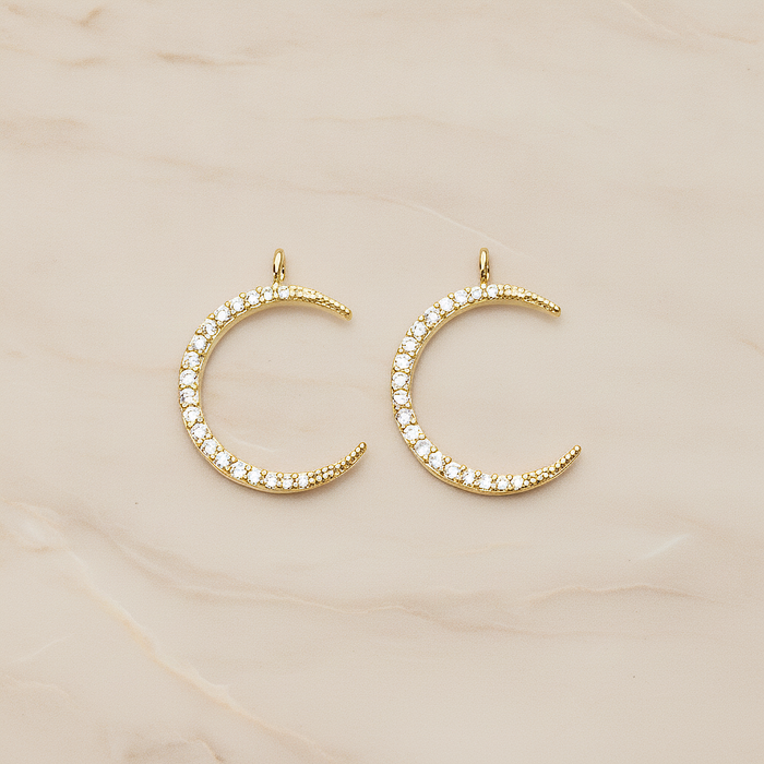 Cubic Zirconia Setting Thin Crescent Moon Pendant, 1 Pc on warm marble background (PD.1365)