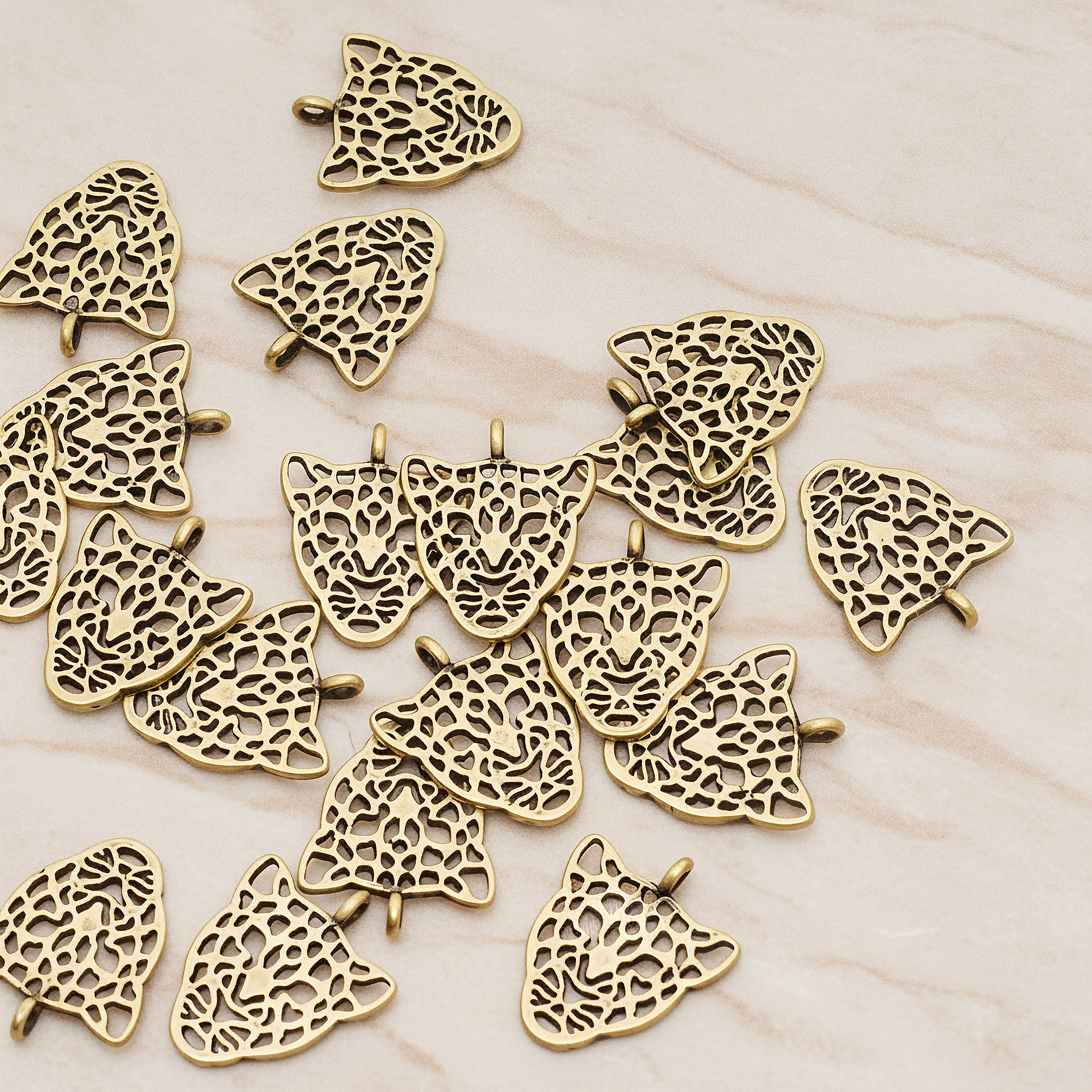 Leopard Mask Pendant, 2 Pc on warm marble background (PD.1369)