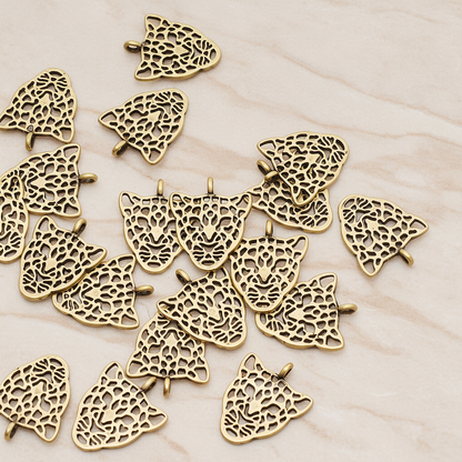 Leopard Mask Pendant, 2 Pc on warm marble background (PD.1369)