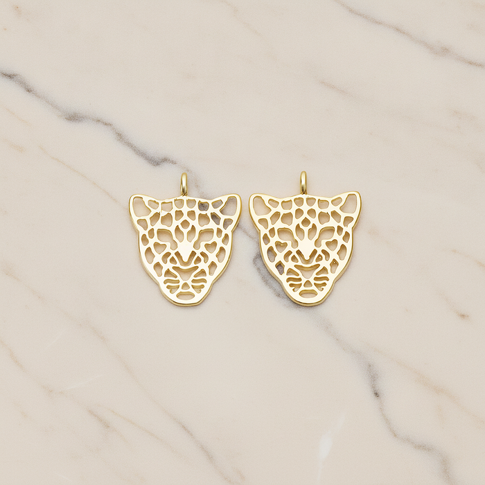 Leopard Mask Pendant, 2 Pc on warm marble background (PD.1369)