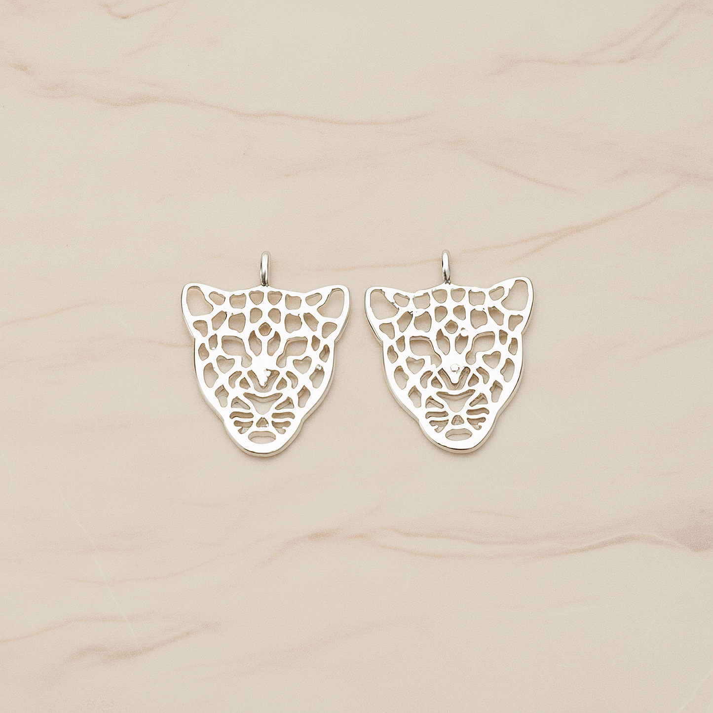 Leopard Mask Pendant, 2 Pc on warm marble background (PD.1369)