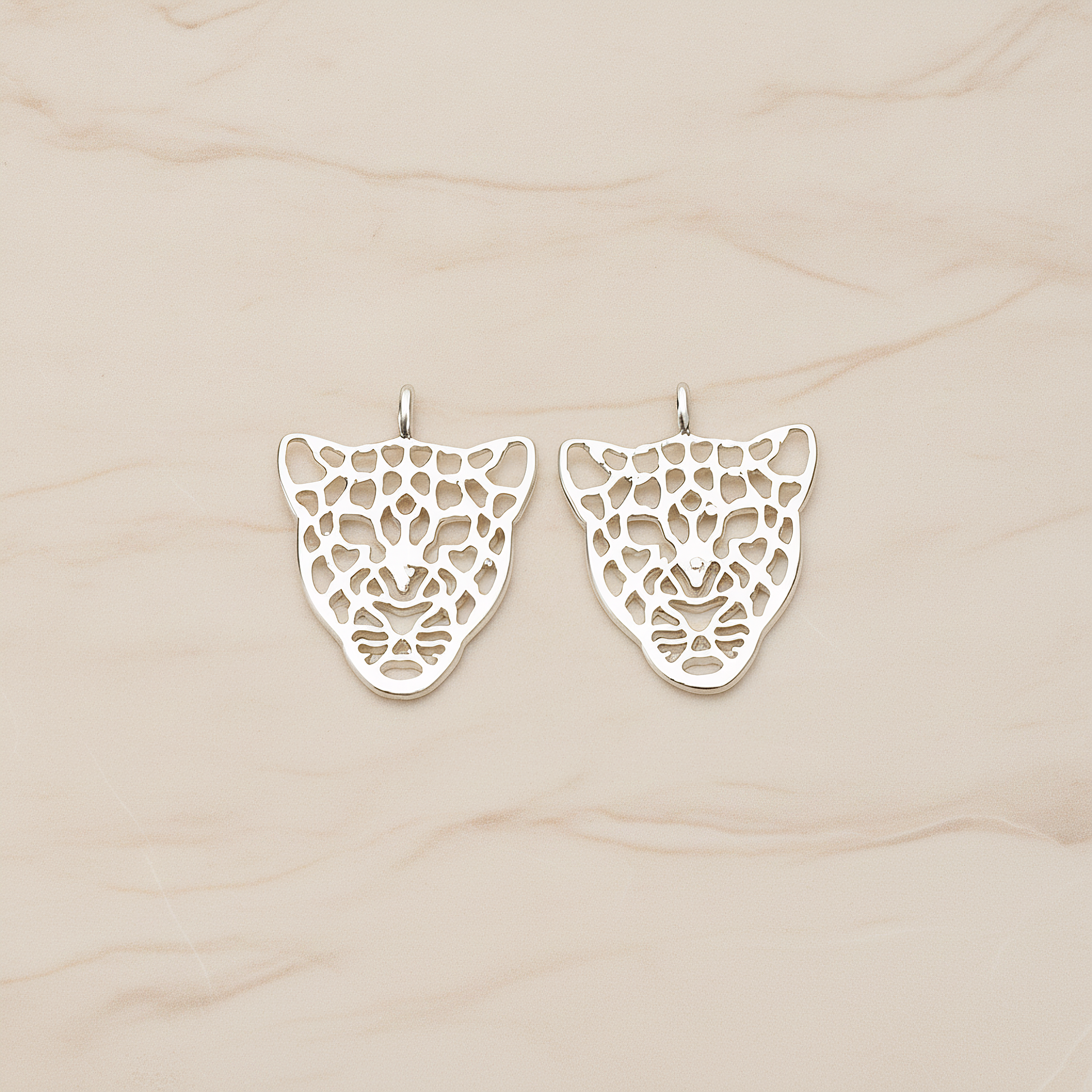 Leopard Mask Pendant, 2 Pc on warm marble background (PD.1369)