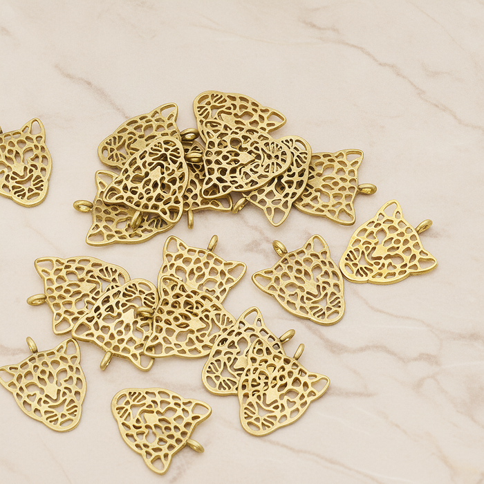Leopard Mask Pendant, 2 Pc on warm marble background (PD.1369)